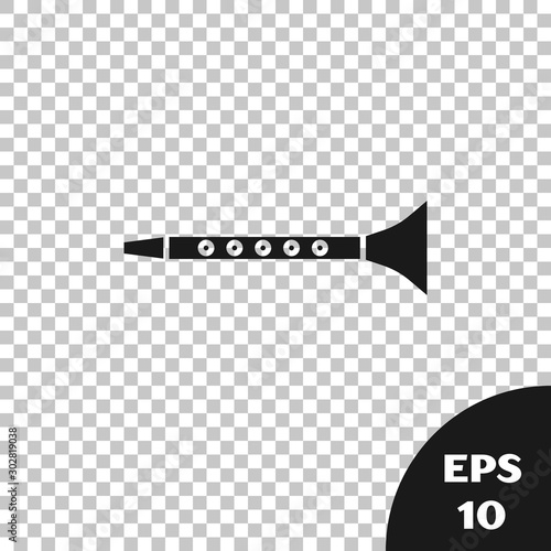 Black Clarinet icon isolated on transparent background. Musical instrument. Vector Illustration