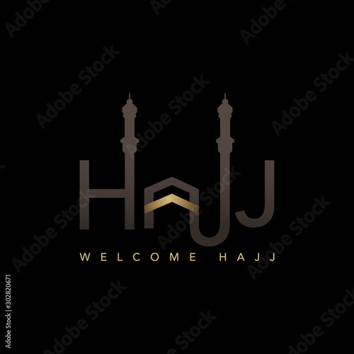 welcome Hajj in english luxury minimal logo or symbol design on dark background