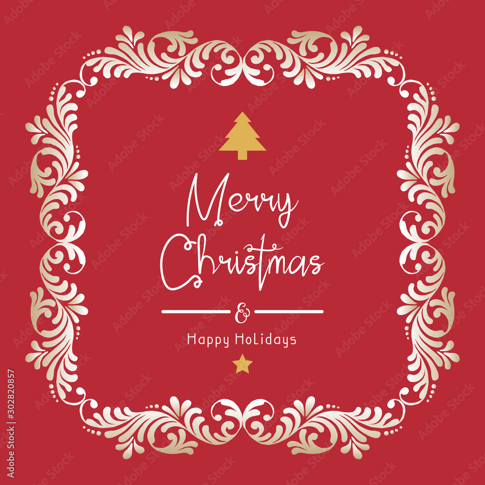 Ornate of card merry christmas, with feature white leaf flower frame. Vector