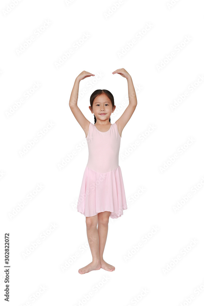 Beautiful little Asian child girl in pink tutu skirt isolated on white background. Children is studying ballet. Beautiful little Asian child girl in pink tutu skirt isolated on white background. Children is studying ballet.
