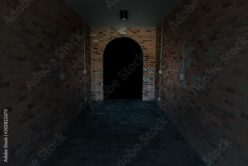 Red ancient archway brick isolated on black background