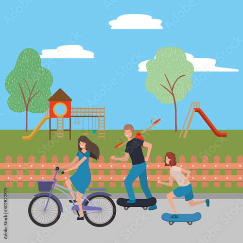 People in park vector design