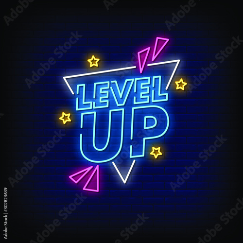 Level Up Neon Signs Style Text Vector