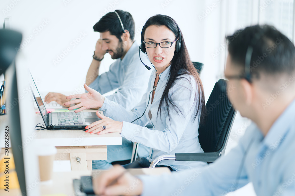 Service Team Concept. Operator or Contact Center Sale in Office, Information People Call Center, Quality Professional Team Sales Support Office. Environment Workplace Representative Company. Service Team Concept. Operator or Contact Center Sale in Office, Information People Call Center, Quality Professional Team Sales Support Office. Environment Workplace Representative Company.