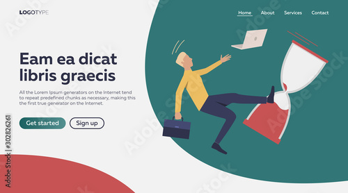 Businessman having troubles with managing time. Vector illustration. Problem, chart, time. Business deadline concept for banner, website design or landing web page