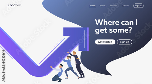 Business people pushing financial arrow graph up. Growth, success, teamwork flat vector illustration. Business concept for banner, website design or landing web page