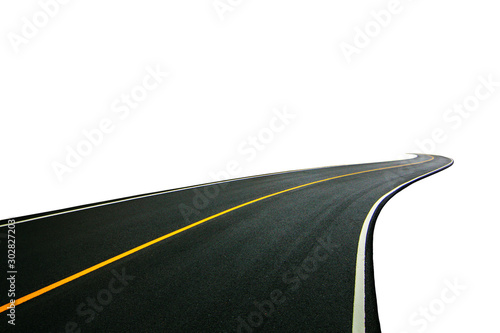 winding Road transport going to the distance with yellow line drawing separated two way of forward and backward, isolated on white background. © ธานี สุวรรณรัตน์
