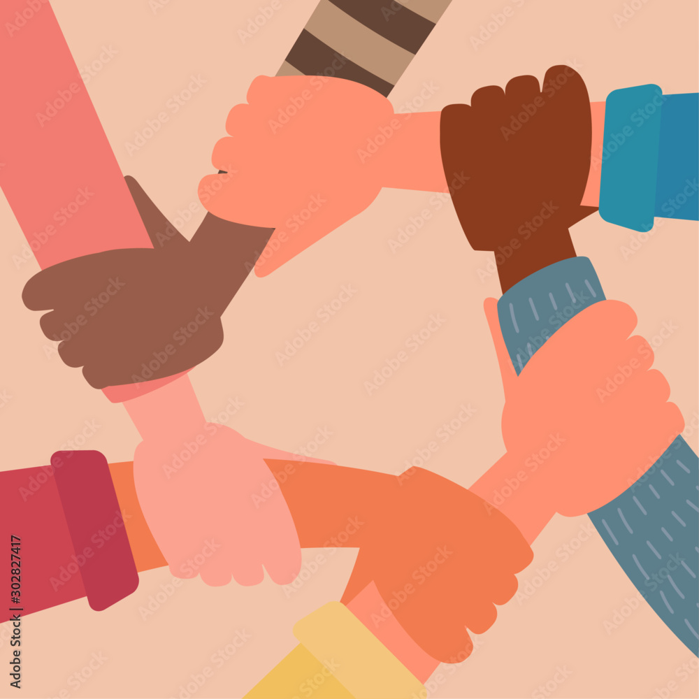human hand crowd unite teamwork friends holding together concept, cultural  diversity. vector cartoon illustration Stock Vector | Adobe Stock