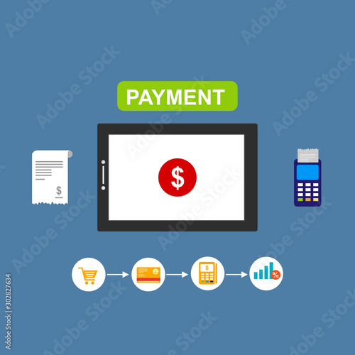 mobile payment, Online Shop Marketplace with smartphone.On line store. Sale, Laptop and smart phone elements and objects in modern stylish color. Isolated on colored background