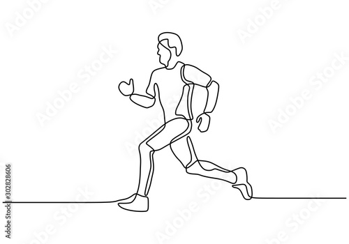 Man running during sport exercise, Marathon or sprint concept of person make his body healthy. Continuous single line drawing one hand drawn minimalism vector. Editable stroke lineart.