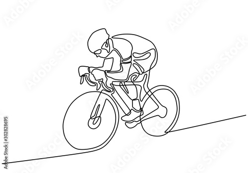 cyclist continuous line drawing. Vector athlete riding a bicycle or bike during sport game.