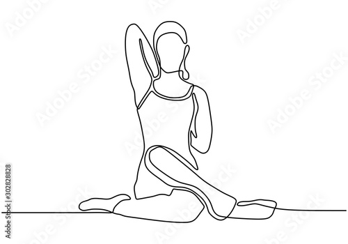 Woman doing aerobic exercise one continuous line drawing minimalism vector illustration. Simplicity design of girl pose for healthy and wellness body fitness.