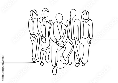 One line continuous hand drawn drawing of business people. Portrait of businessman and businesswoman. Concept of leadership and boss. Company organization vector illustration simplicity design.