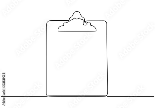 One line drawing of clipboard vector. Illustration minimalism isolated on white background. Business and office tools for paper checklist.