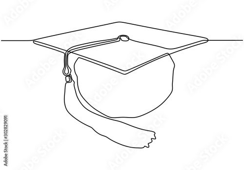 graduation cap or hat one line drawing minimalism vector illustration. Continuous hand drawn isolated on white background of university and college theme.