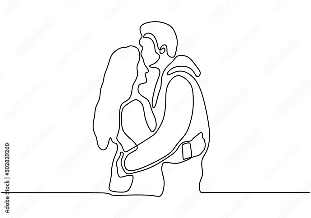 one line drawing of hugging couple vector minimalism. Single hand drawn ...