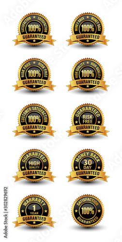 Golden and black colored top quality 100% satisfaction guarantee badges with all supported 