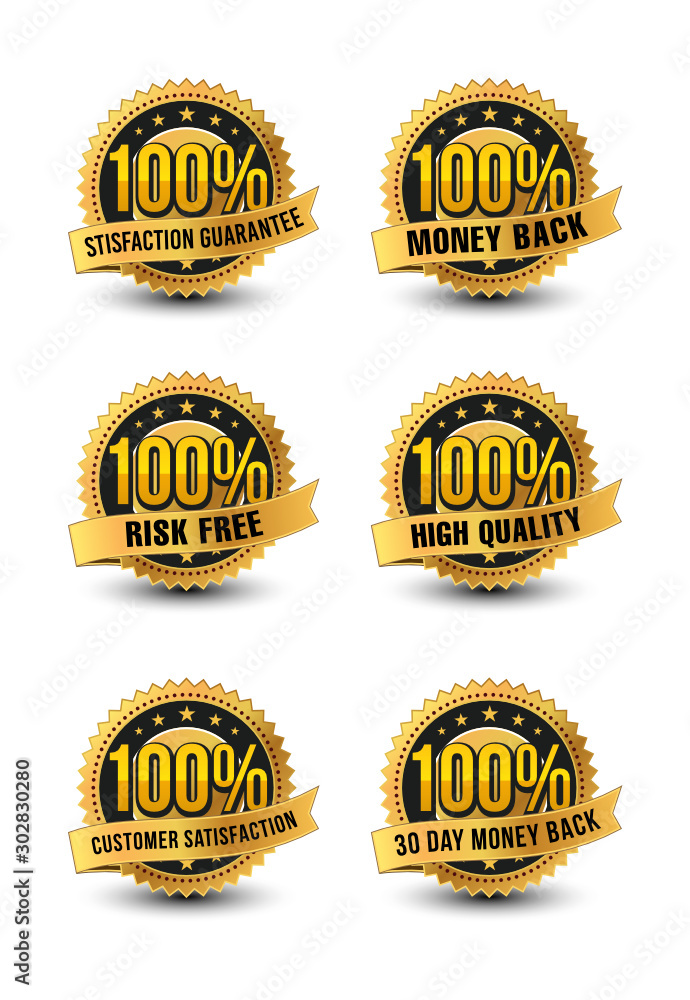 Powerful 3D type golden satisfaction guaranteed badges set with supported badges.