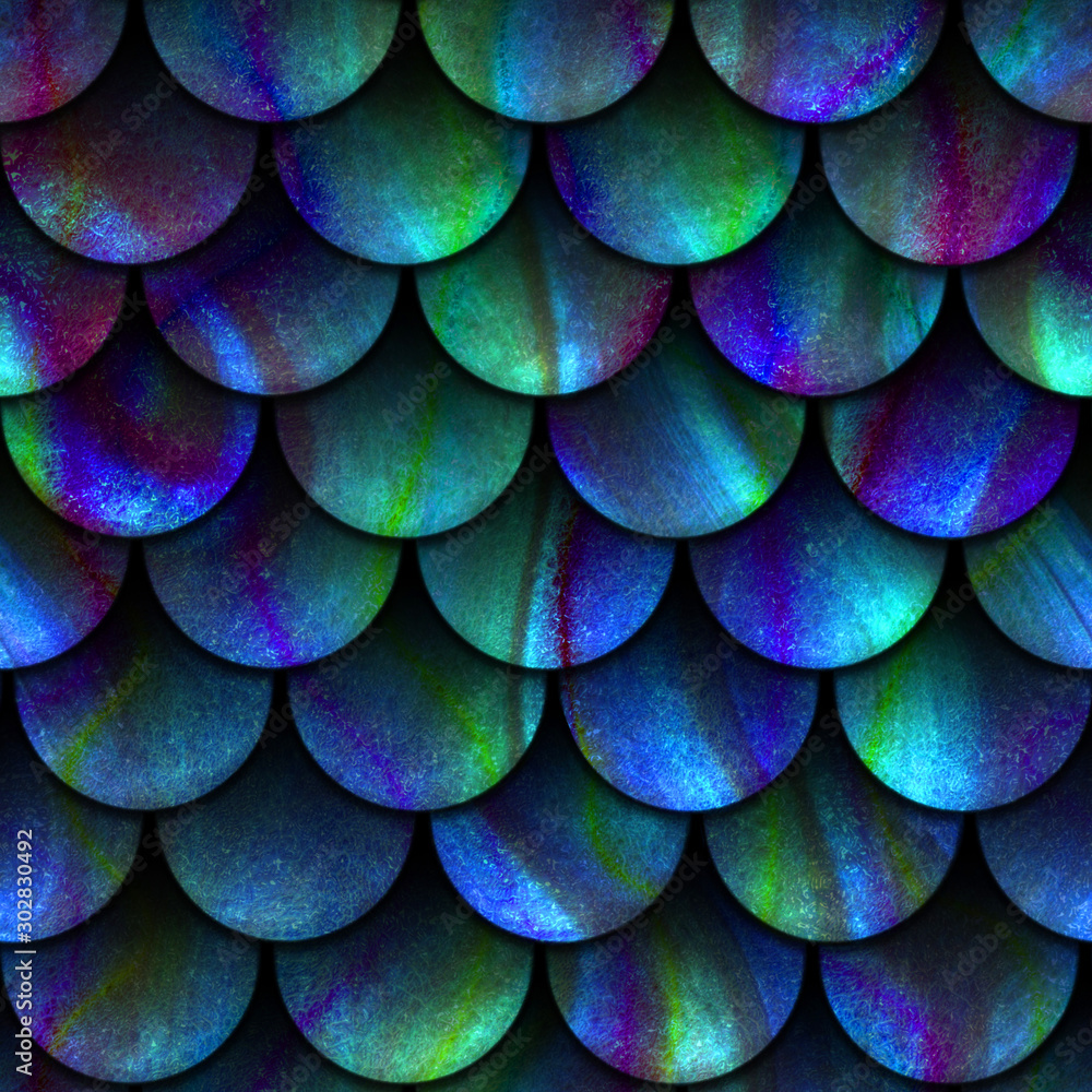 Seamless texture of fish scales, fish skin, rainbow color, 3d illustration Stock Illustration