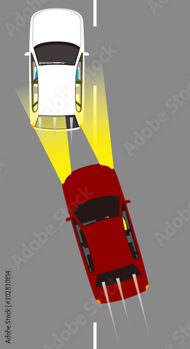 パッシングするあおり運転.ベクター素材.