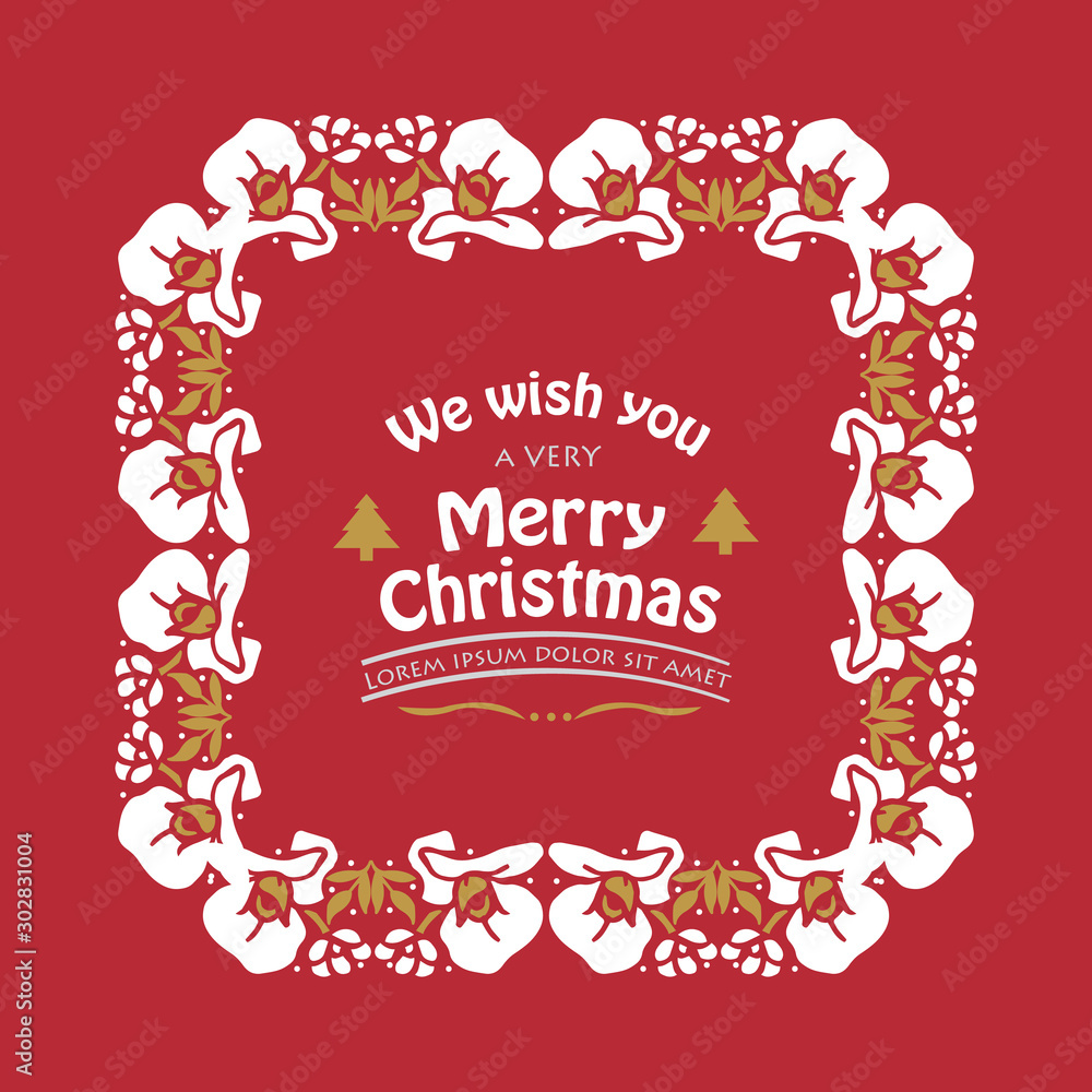 Cute greeting card of very merry christmas, with white wreath frame, isolated on red background. Vector Cute greeting card of very merry christmas, with white wreath frame, isolated on red background. Vector