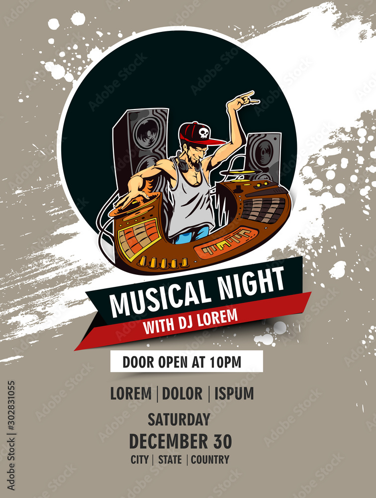 Obraz premium Music party Banner, flyer, magazine cover & poster template, vector illustration.