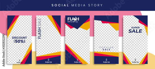 Set 5 of Social Media Instagram Networks Stories Sale Banner Background, Mobile App, Poster, Flyer, Coupon, Gift Card, Smartphone Template Story,Liquid Abstract Modern. editable template eps 10 vector
