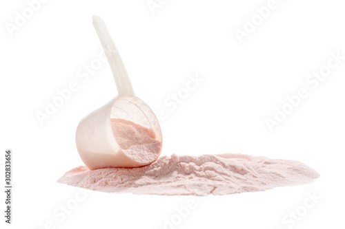 Protein powder on white background