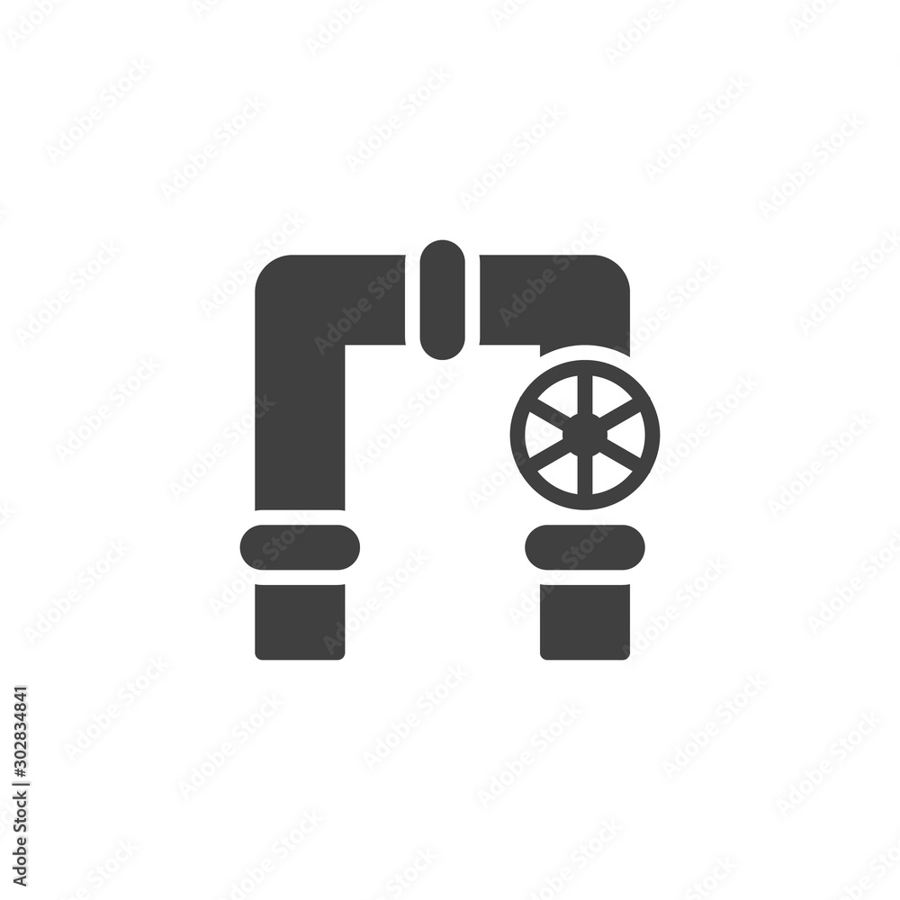 Flow control valve vector icon. filled flat sign for mobile concept and web design. Pipes with gas valve glyph icon. Symbol, logo illustration. Vector graphics