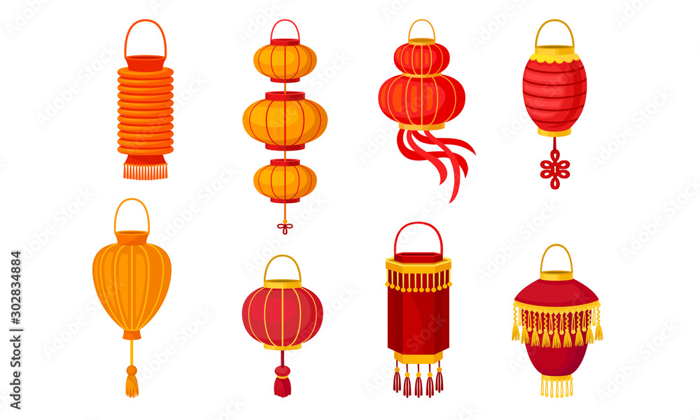 Different traditional chinese lanterns. Vector illustration on a white background. Different traditional chinese lanterns. Vector illustration on a white background.