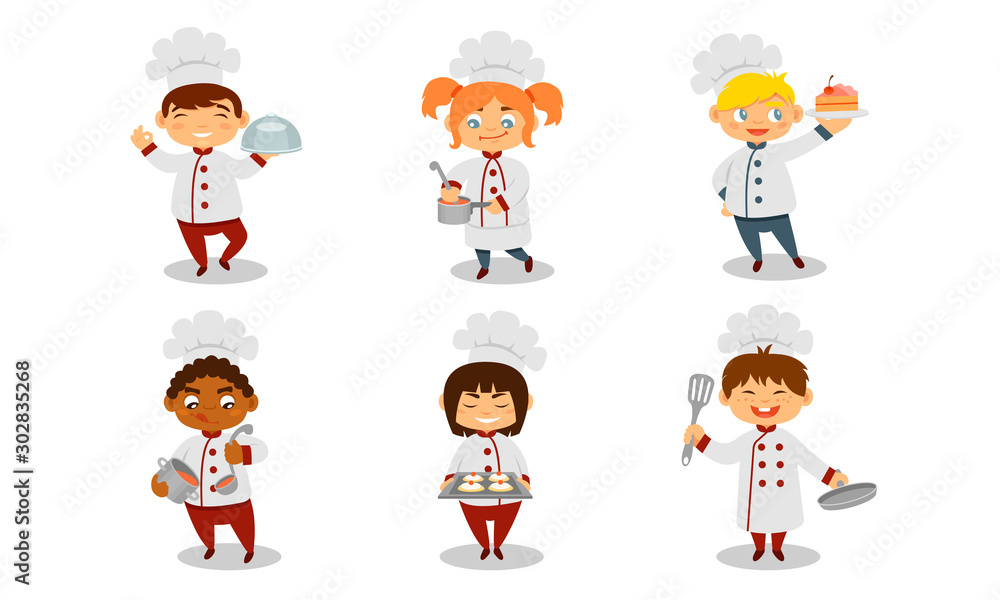 Children in the uniform of a cook. Vector illustration on a white background. Children in the uniform of a cook. Vector illustration on a white background.