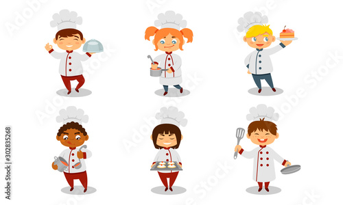 Children in the uniform of a cook. Vector illustration on a white background.