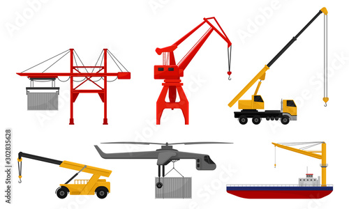 Set of cranes. Vector illustration on a white background.