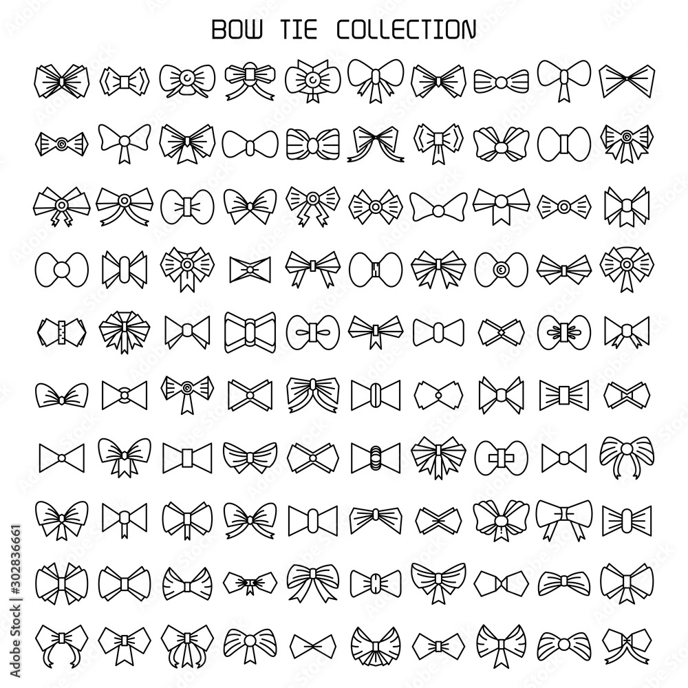 big set of vector bow tie and ribbons collection line 