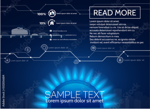 Blue gas supply to various households, infographic.