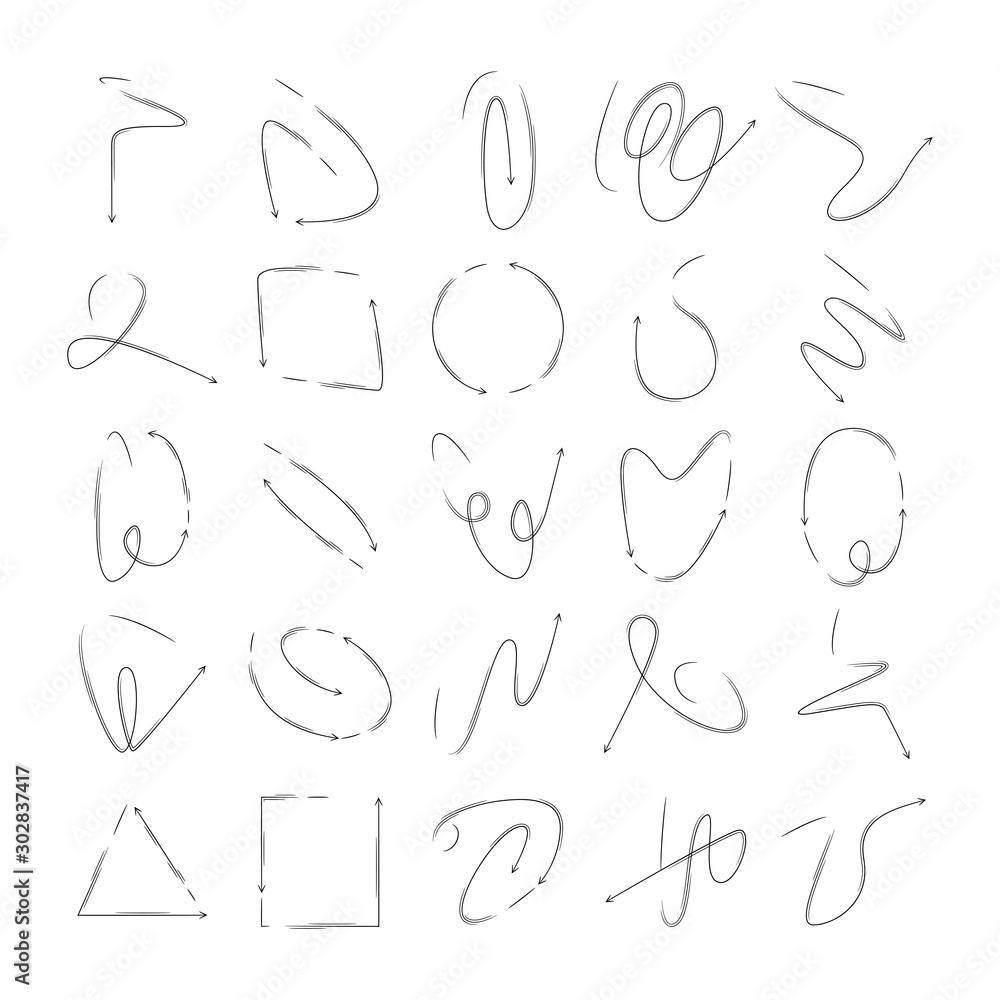 doodle curved arrows icons vector set doodle curved arrows icons vector set
