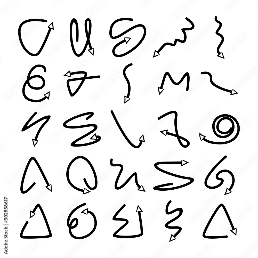 doodle curved arrows icons vector set doodle curved arrows icons vector set