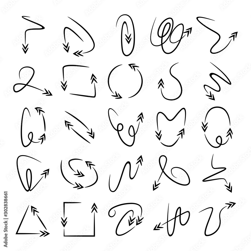 doodle curved arrows icons vector set doodle curved arrows icons vector set