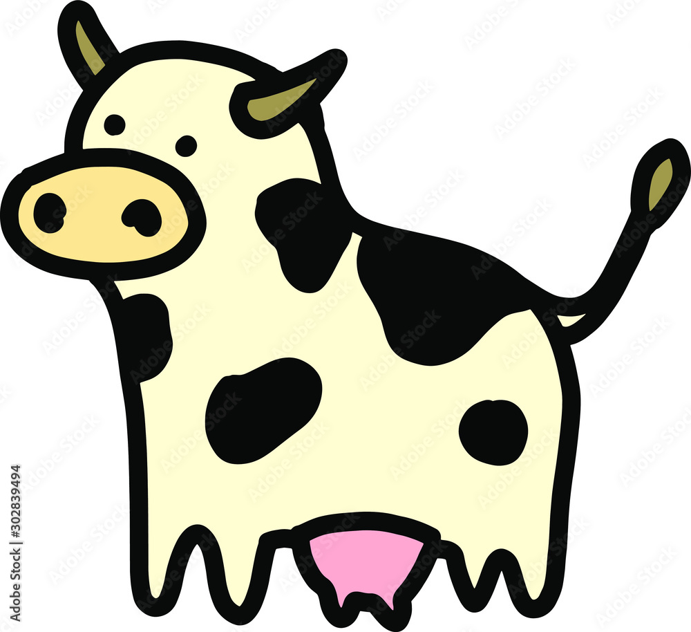 kawaii cow hand drawn farm animal doodle. adorable drawing of a cow in a  very simple style perfect for kids products vector de Stock | Adobe Stock