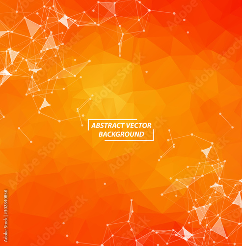 Orange Geometric Polygonal background molecule and communication. Connected lines with dots. Minimalism background. Concept of the science, chemistry, biology, medicine, technology.
