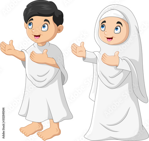 Cartoon Muslim kids a pray