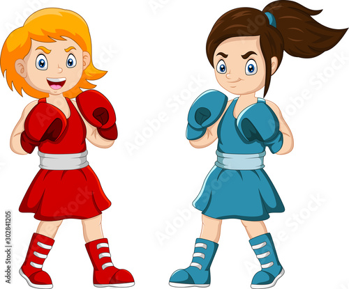  Cartoon two girl stand for the fight
