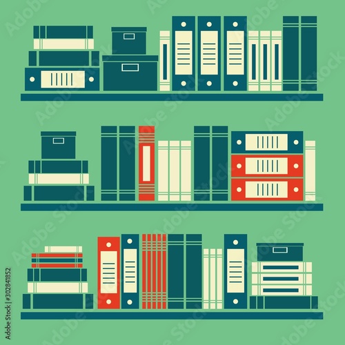 abstract books shelf on background. Vector flat design illustration.