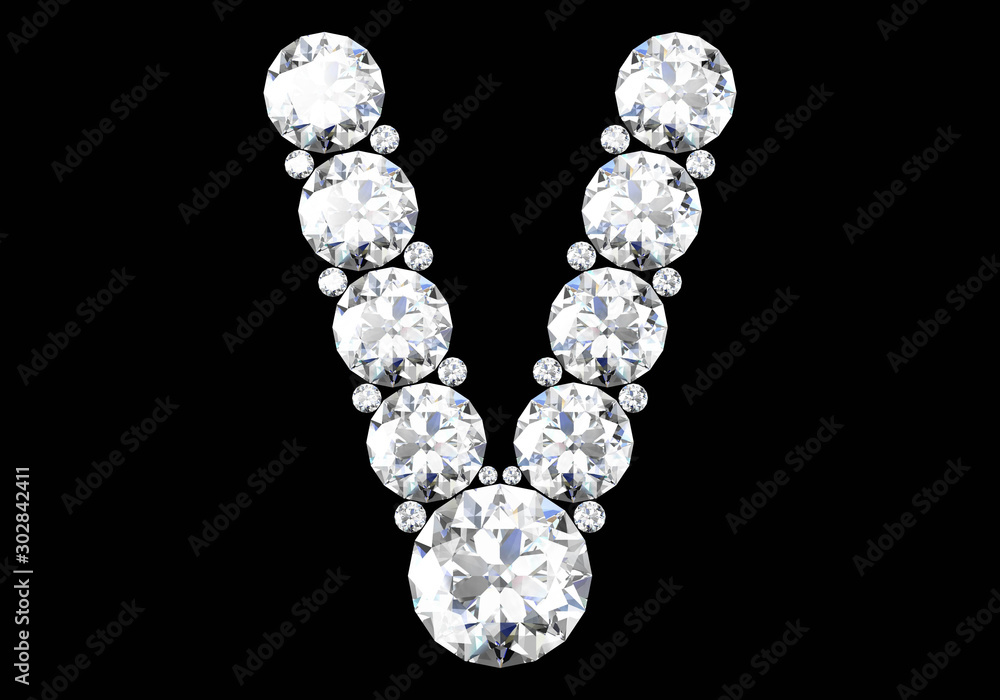 Diamond letters with gemstones isolated on black.3D rendering Diamond letters with gemstones isolated on black.3D rendering