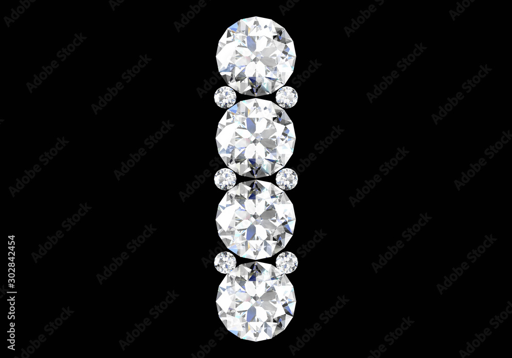 Diamond letters with gemstones isolated on black.3D rendering Diamond letters with gemstones isolated on black.3D rendering