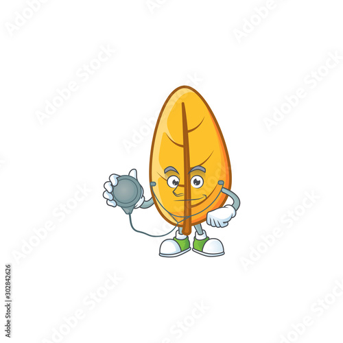Mascot a doctor with yellow autumn leaves