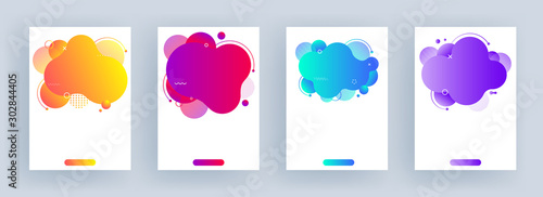 Set of template or flyer design with colorful abstract fluid art effect on white background.