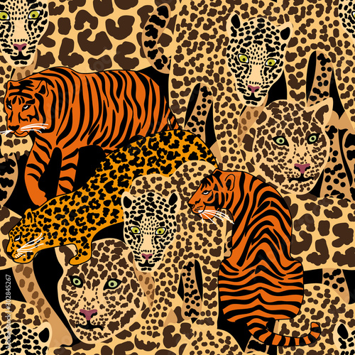 Photo Seamless print with leopards, tigers.