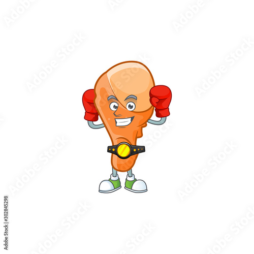 Chicken thigh cartoon with boxing character mascot