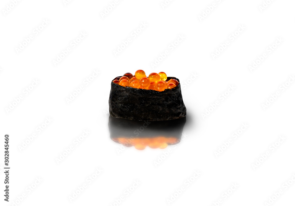 salmon egg sushi with reflection isolated on white salmon egg sushi with reflection isolated on white